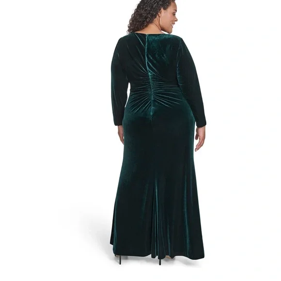 Eliza J Teal Velvet Long Sleeve Dress